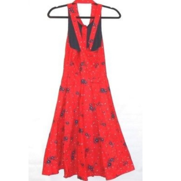 Eva Franco Red Blue Floral Halter Neck Dress - Picture 3 of 8